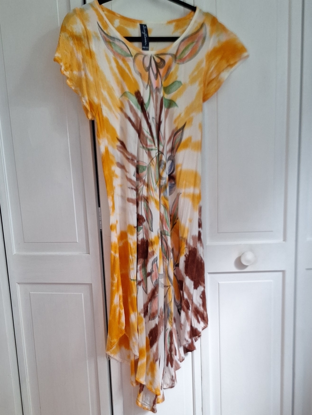 Boho Floral Tie-Dye Midi Dress in Yellow and Brown